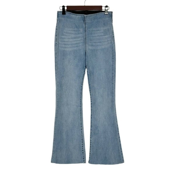 Flare Bell Bottom Raw Frayed Hem Blue 